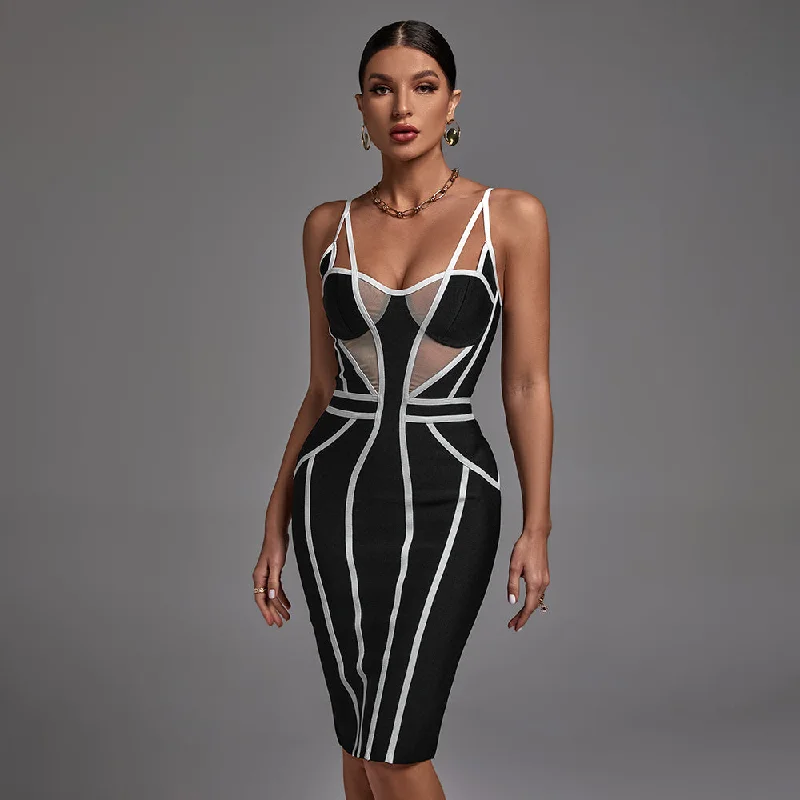 comfortable midi dressescomfortable midi dressesStrappy Sleeveless Striped Midi Bandage Dress PP211025