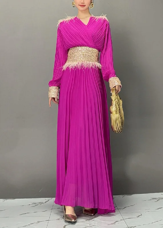 maxi dresses with removable beltsStylish Purple V Neck Sequins Maxi Dresses Spring