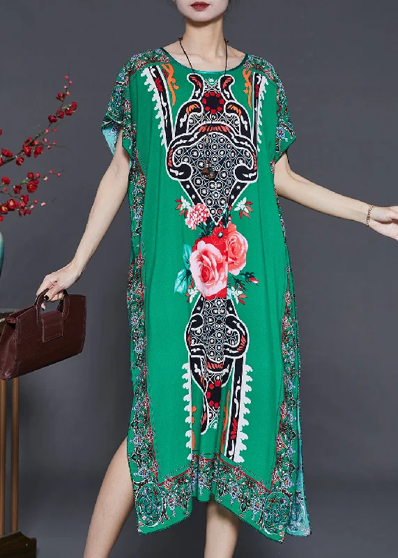 maxi dresses for casual FridaysNatural Green Oversized Print Chiffon Maxi Dresses Summer