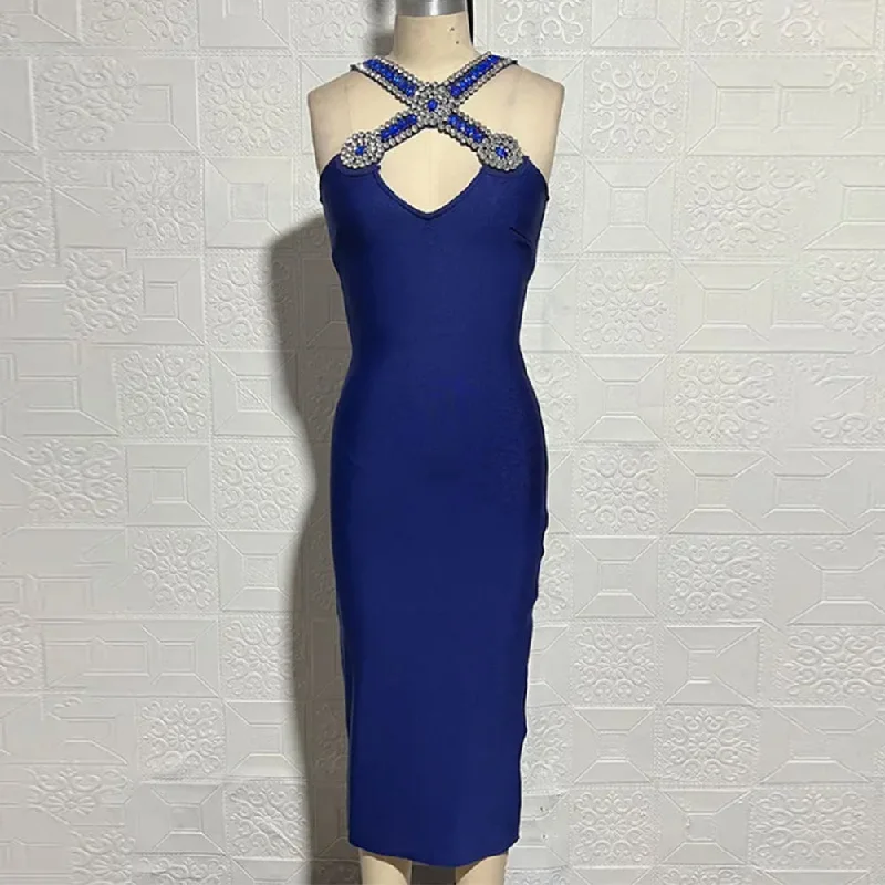 plus-size casual midi dressesplus-size casual midi dressesStrappy Sleeveless Rhinestone Midi Bandage Dress PD24001