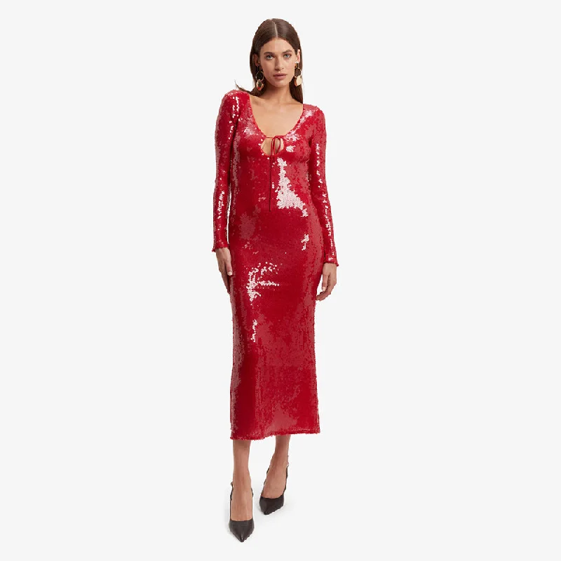 midi cocktail dressesmidi cocktail dressesLong Sleeve Sequined Midi Dress KLYF1291