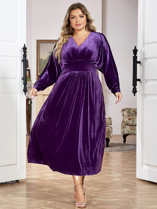 plus-size casual midi dressesplus-size casual midi dressesV Neck Long Sleeve Plain Midi Bodycon Dress HB00143