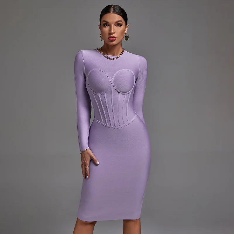 tween midi dressestween midi dressesRound Neck Long Sleeve Striped Midi Bandage Dress PP21811