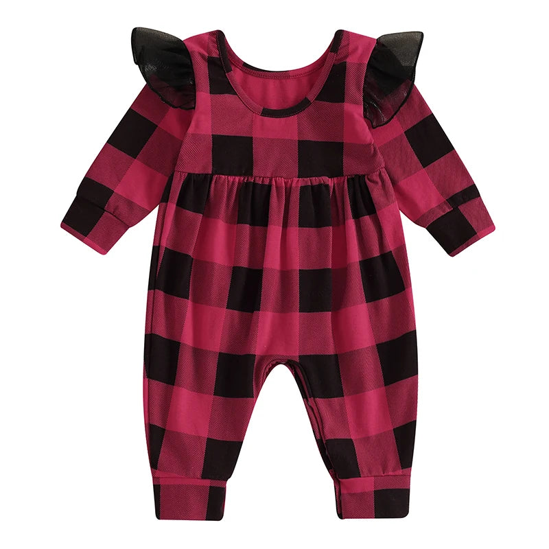 women's jumpsuits for breathable wearCAROLINE Plaid Ruffle Jumpsuit