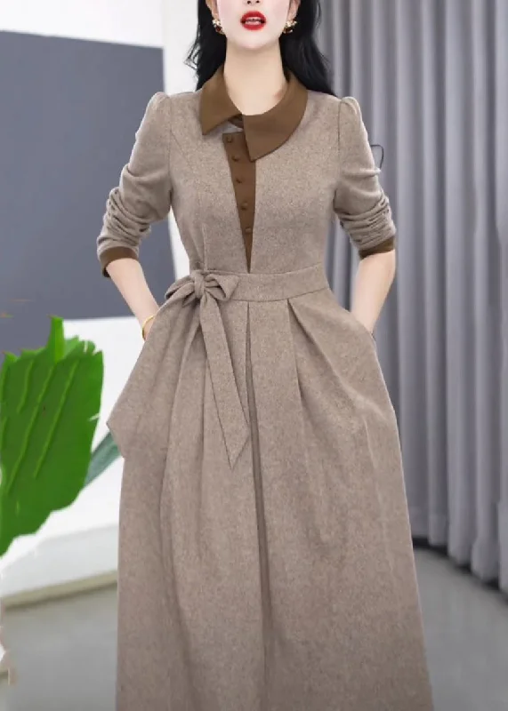 maxi dresses with front pocketsSlim Fit Grey Asymmetrical Tie Waist Maxi Dress Winter