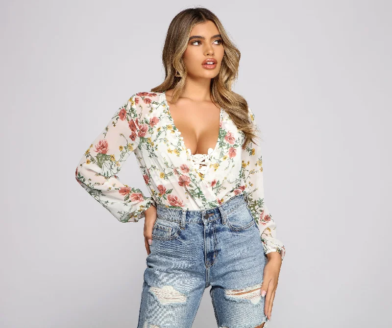 Bloom In Beauty Floral Chiffon Bodysuit