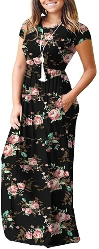 maxi dresses for partiesMaxi Long Dress Short Sleeve with Pockets