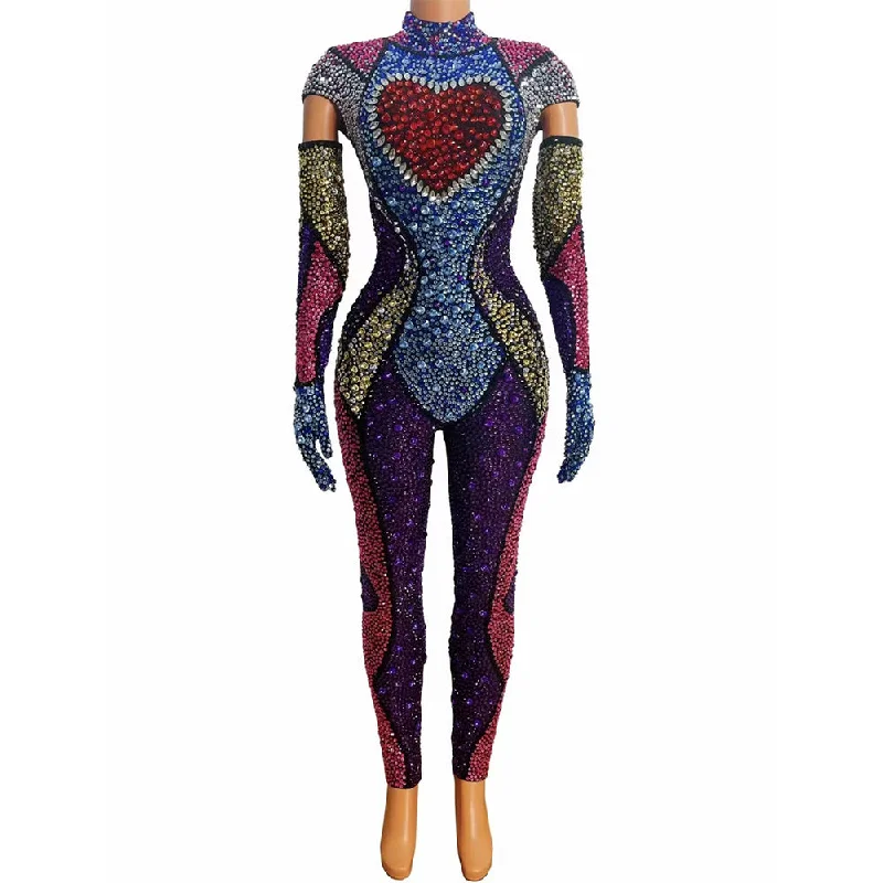 women's jumpsuits for fallAD1469 Kimshein Luxury Clothing Women Handmade Crystal Playsuit Bodysuits Long Sleeve Colorful Rhinestone Big Diamond Jumpsuits