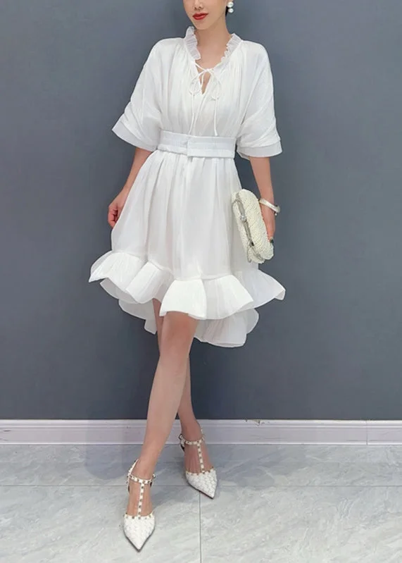 maxi dresses for semi-formal eventsWhite Ruffled Patchwork Maxi Dress Half Sleeve