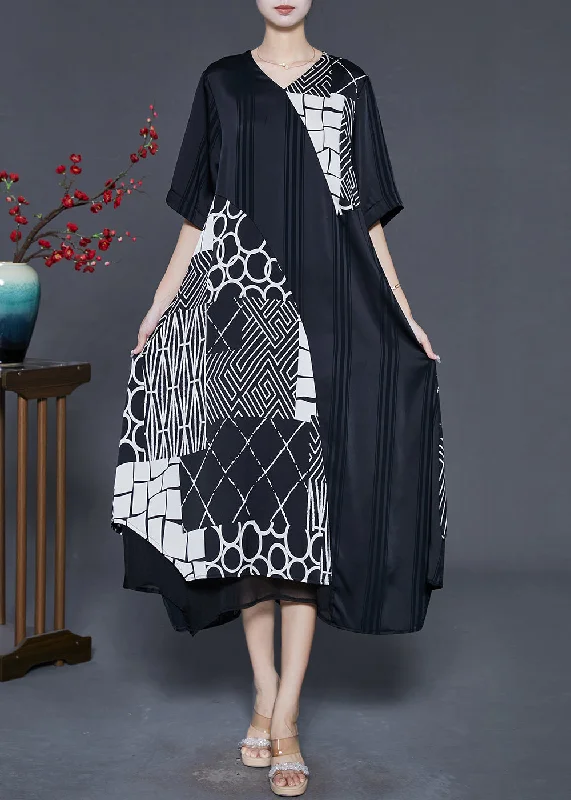 maxi dresses with removable beltsBohemian Black Asymmetrical Patchwork Silk Maxi Dresses Summer