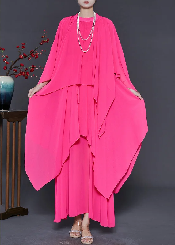 chiffon maxi dressesDIY Pink Asymmetrical Design Chiffon Maxi Dresses Summer