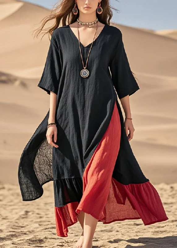 velvet maxi dressesBoho Black Asymmetrical Patchwork Cotton Maxi Dresses Summer