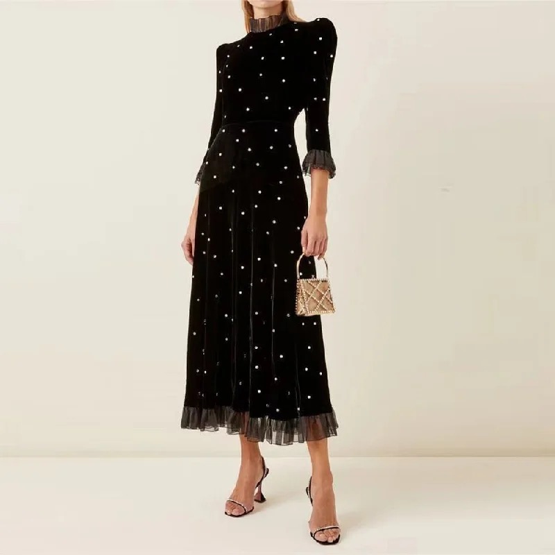 quick-dry midi dressesquick-dry midi dressesHigh Neck Long Sleeve Plain Midi Dress KLYF1076