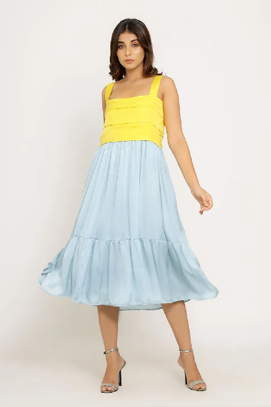 midi dresses in solid colorsmidi dresses in solid colorsYellow & Ice Blue Midi Dress