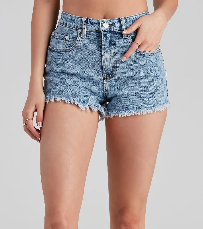 women's button-fly shortsIn Check High Rise Denim Mom Shorts