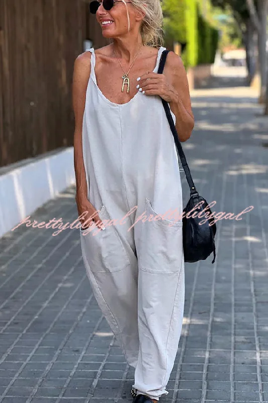 women's high-slit jumpsuitsRelaxing Bay Solid Color Pocketed Casual Beach Jumpsuit