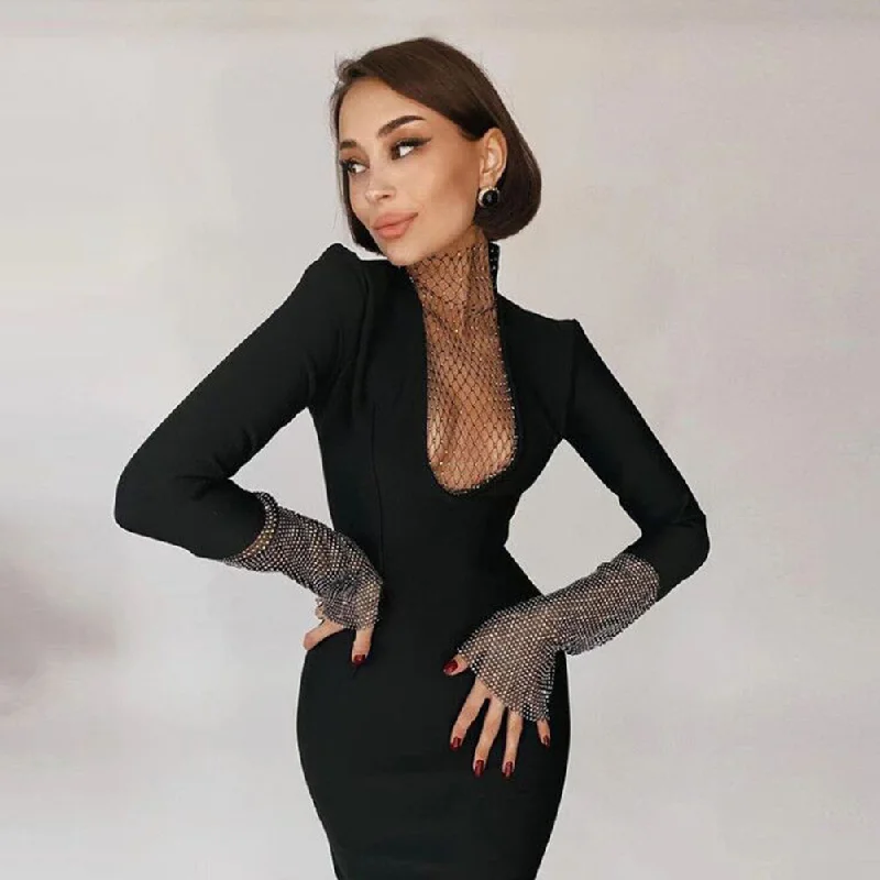 sleeveless midi dressessleeveless midi dressesSexy High Neck Long Sleeve Rhinestone Midi Bandage Dress HL8443