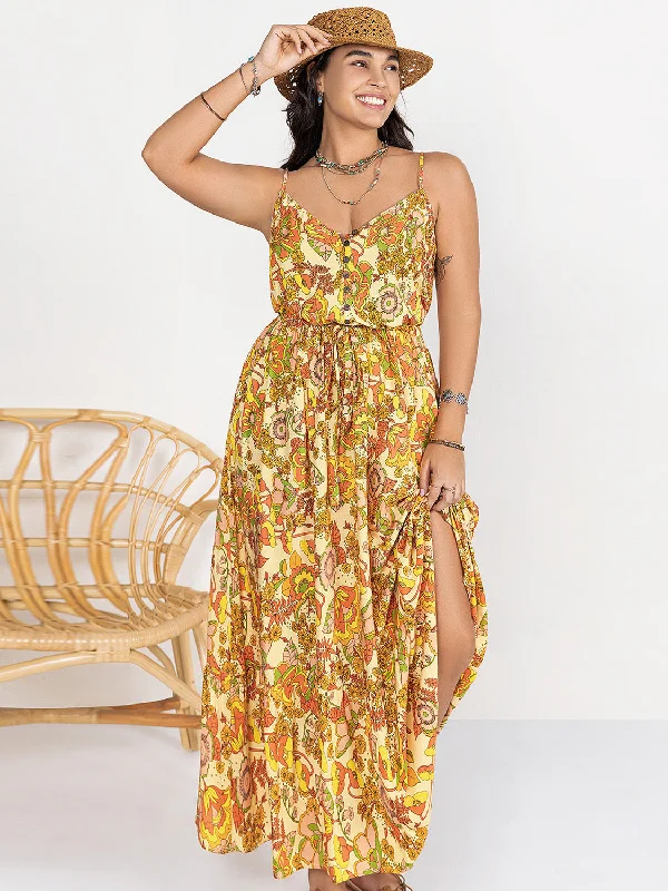 maxi dresses with high necklinesPlus Size Printed V-Neck Maxi Cami Dress