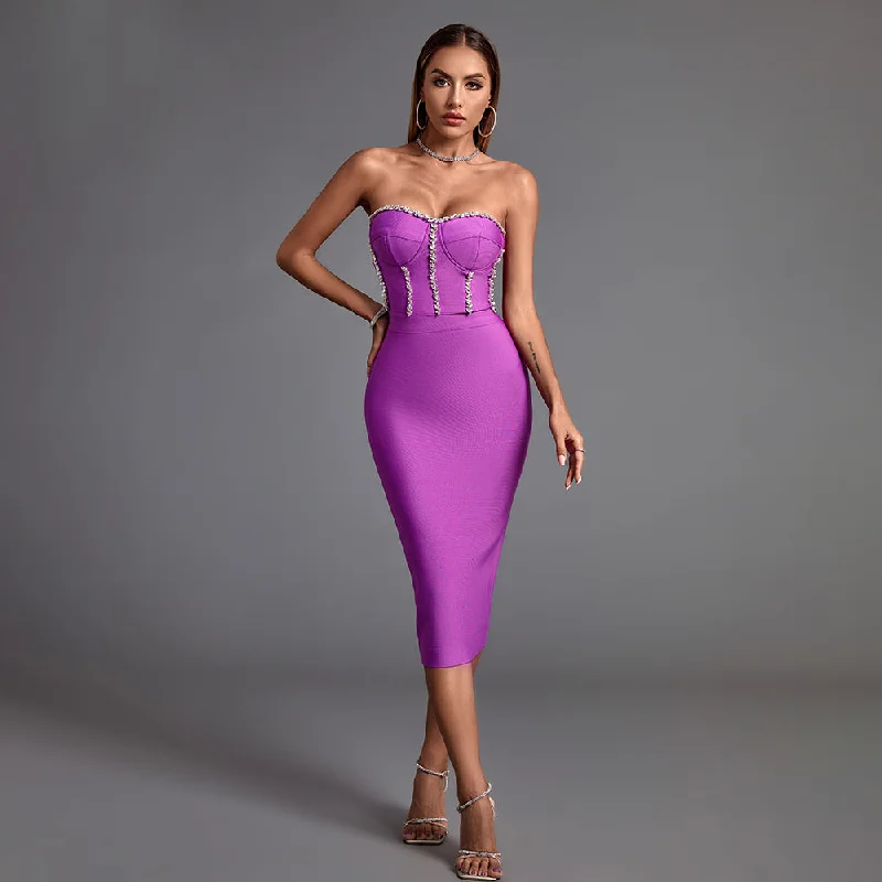 midi ball gown dressesmidi ball gown dressesStrapless Drill Chain Midi Backless Bandage Dress PP190928