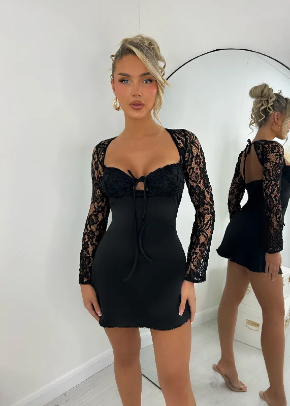 black lace Mimi dresses for eveningblack lace Mimi dresses for eveningChain of Hearts Lace Long Sleeve Mini Dress - Black