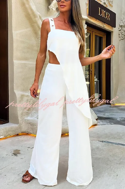 women's jumpsuits with round necksSexy Sleeveless Waist-baring Loose Beach Holiday Jumpsuit