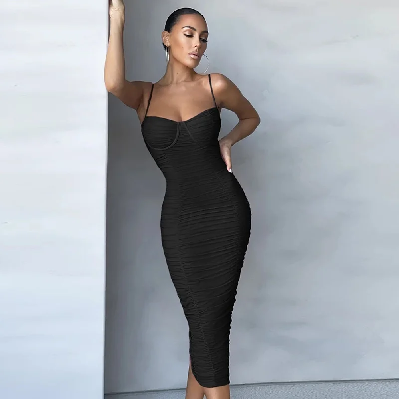 wrap-around midi dresseswrap-around midi dressesStrappy Sleeveless Wrinkled Midi Bandage Dress PP21828