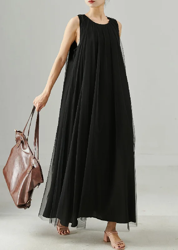 maxi dresses for cool weatherWomen Black Oversized Tulle Maxi Dresses Summer