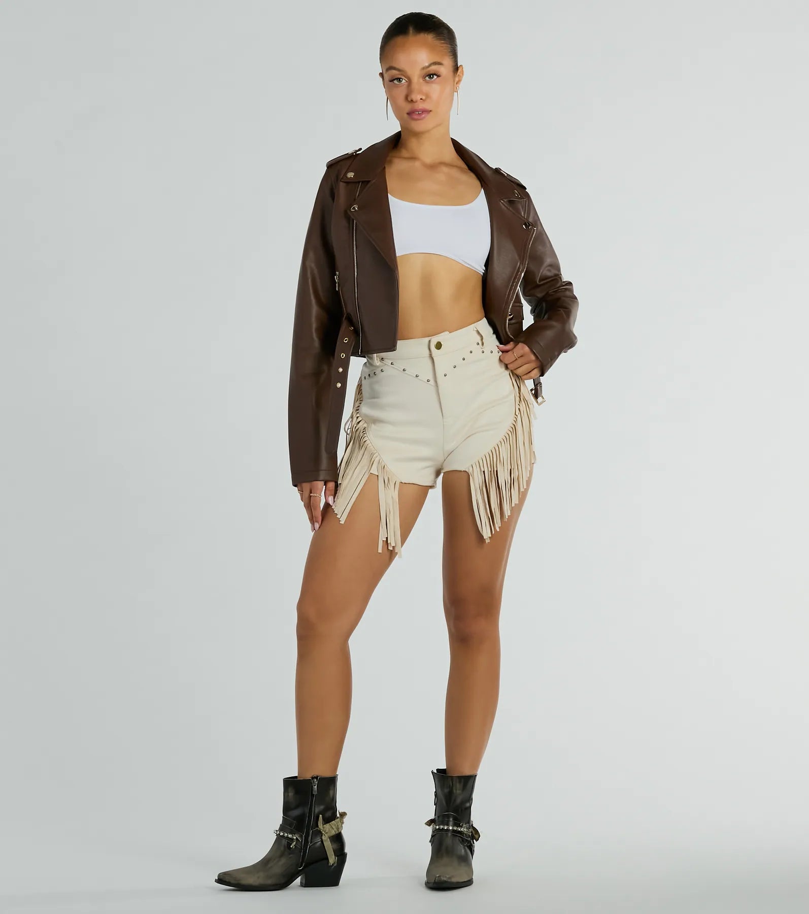 women's cotton shortsThe High Road High-Rise Fringe Faux Suede Shorts