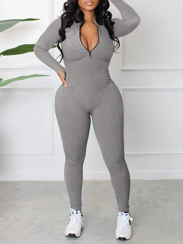 women's formal jumpsuitsMotionkiller Zip-Front Ribbed Jumpsuit