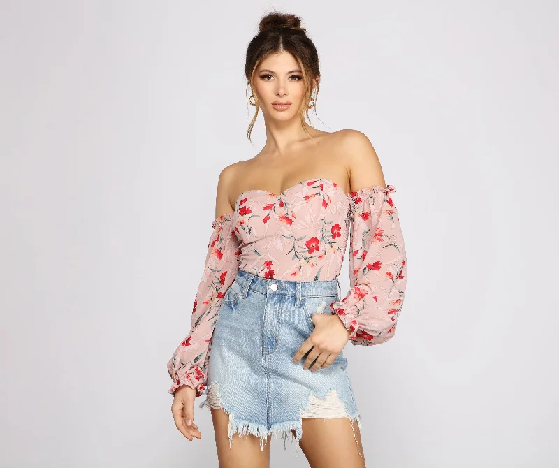 Sweet And Chic Floral Chiffon Bodysuit