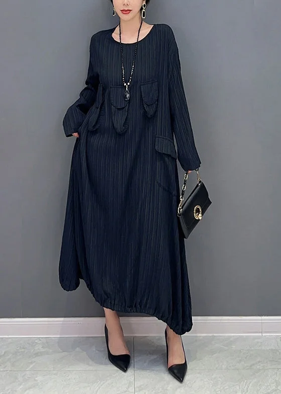 maxi dresses with cap sleevesBoutique Black Oversized Striped Maxi Dresses Spring