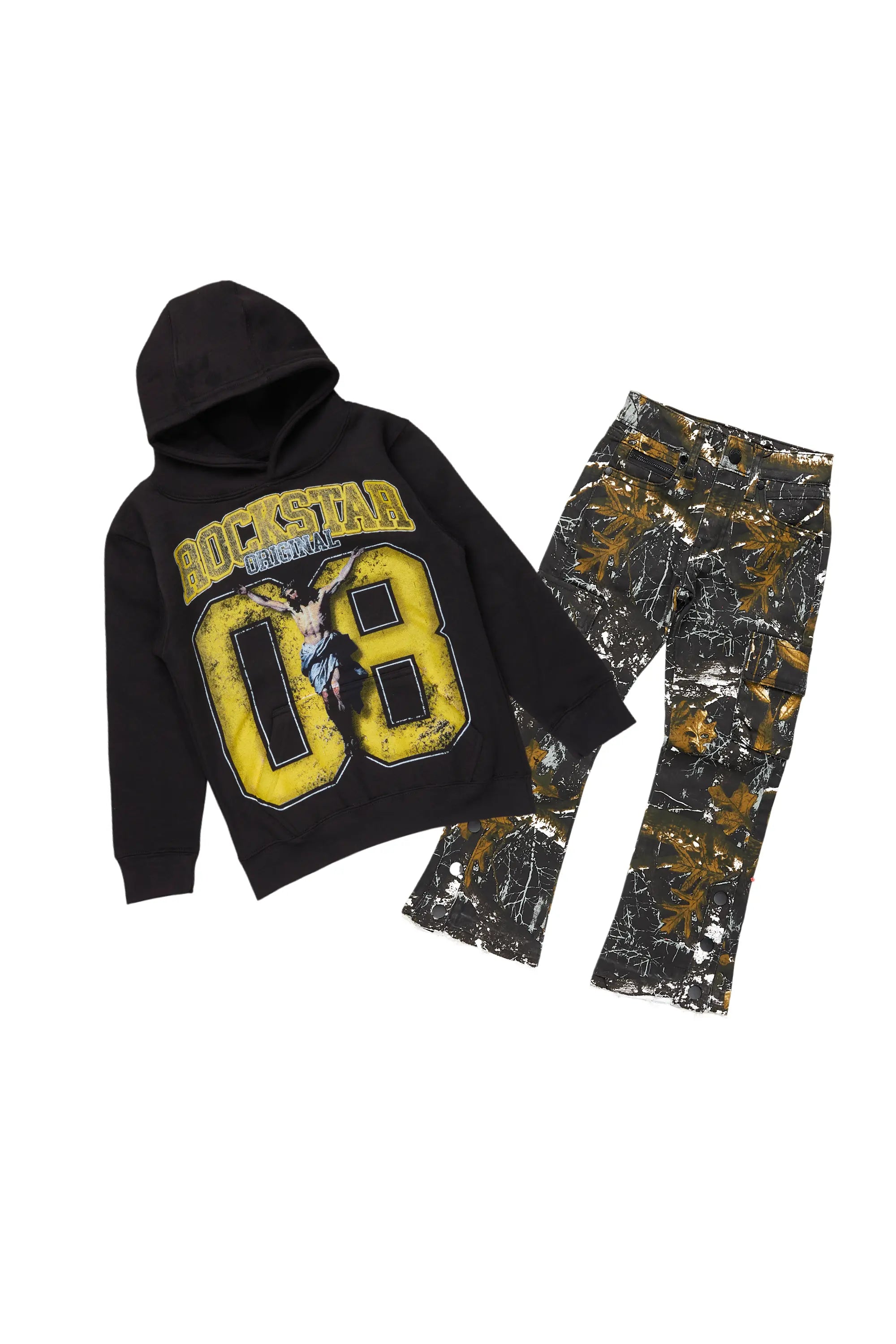 women's affordable pantsBoys Fields Black Hoodie/Stacked Flare Jean Set