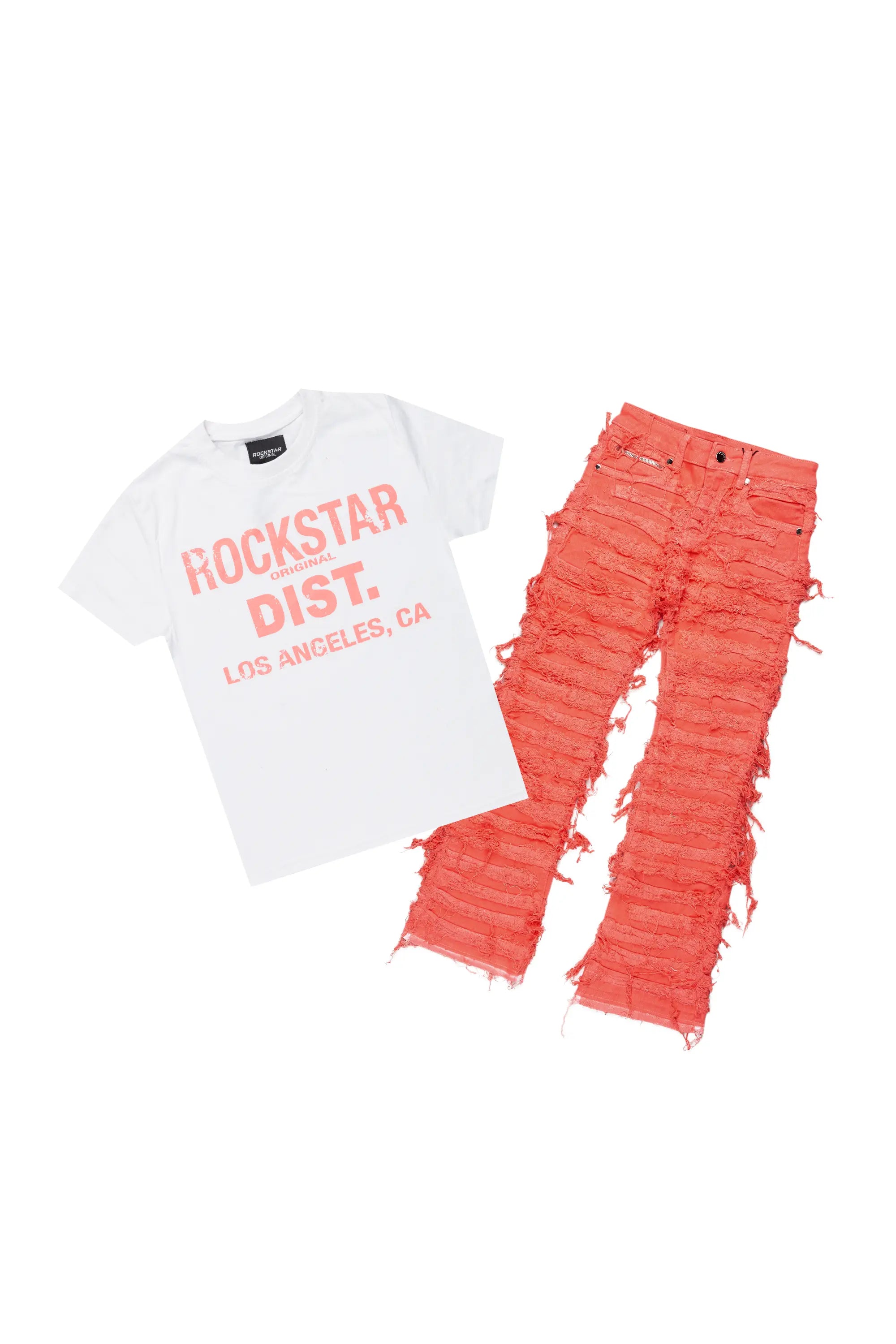 women's dress pantsBoys Koen Coral T-Shirt/Stacked Flare Jean Set