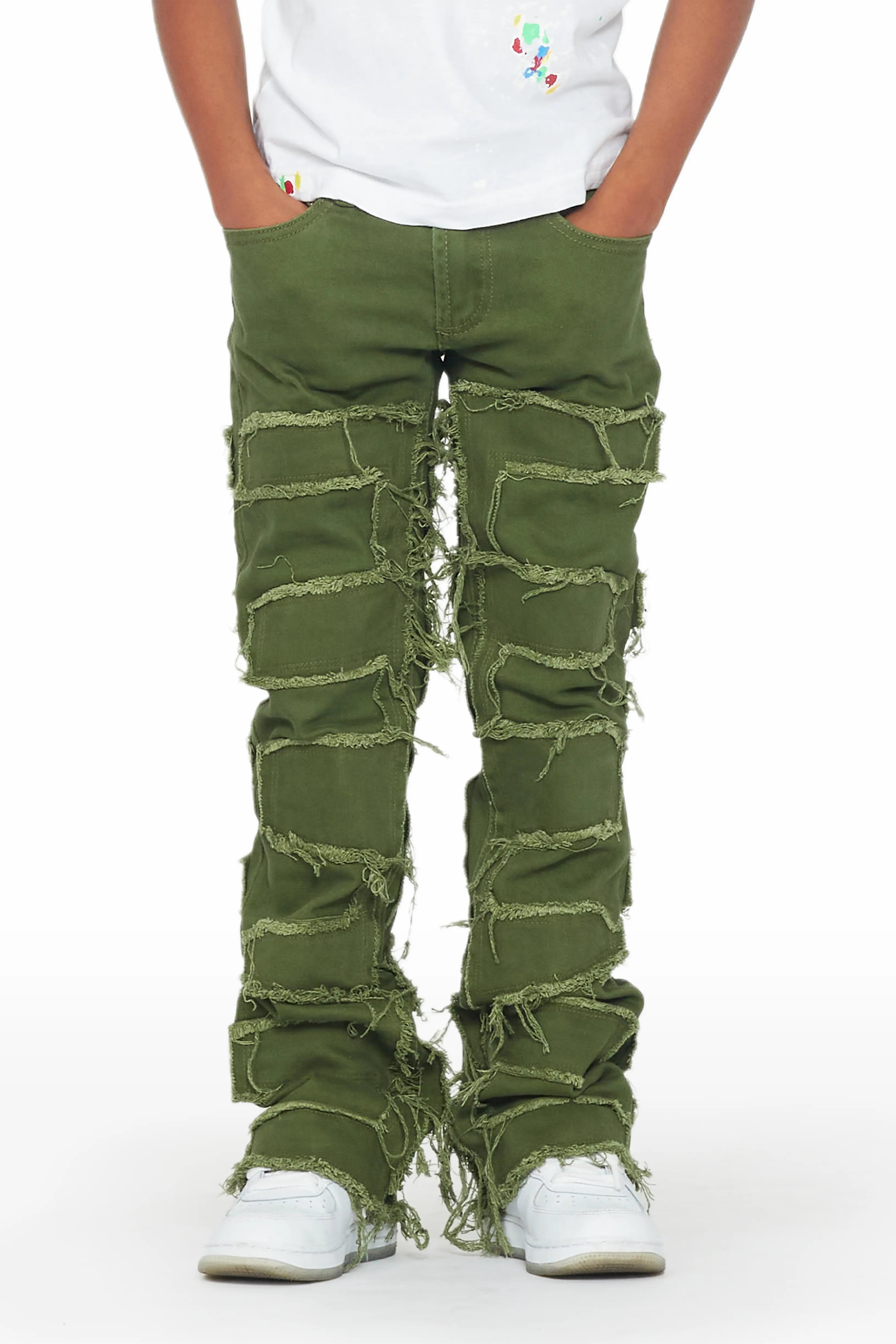 women's vintage pantsBoys Shake Green Stacked Flare Jean