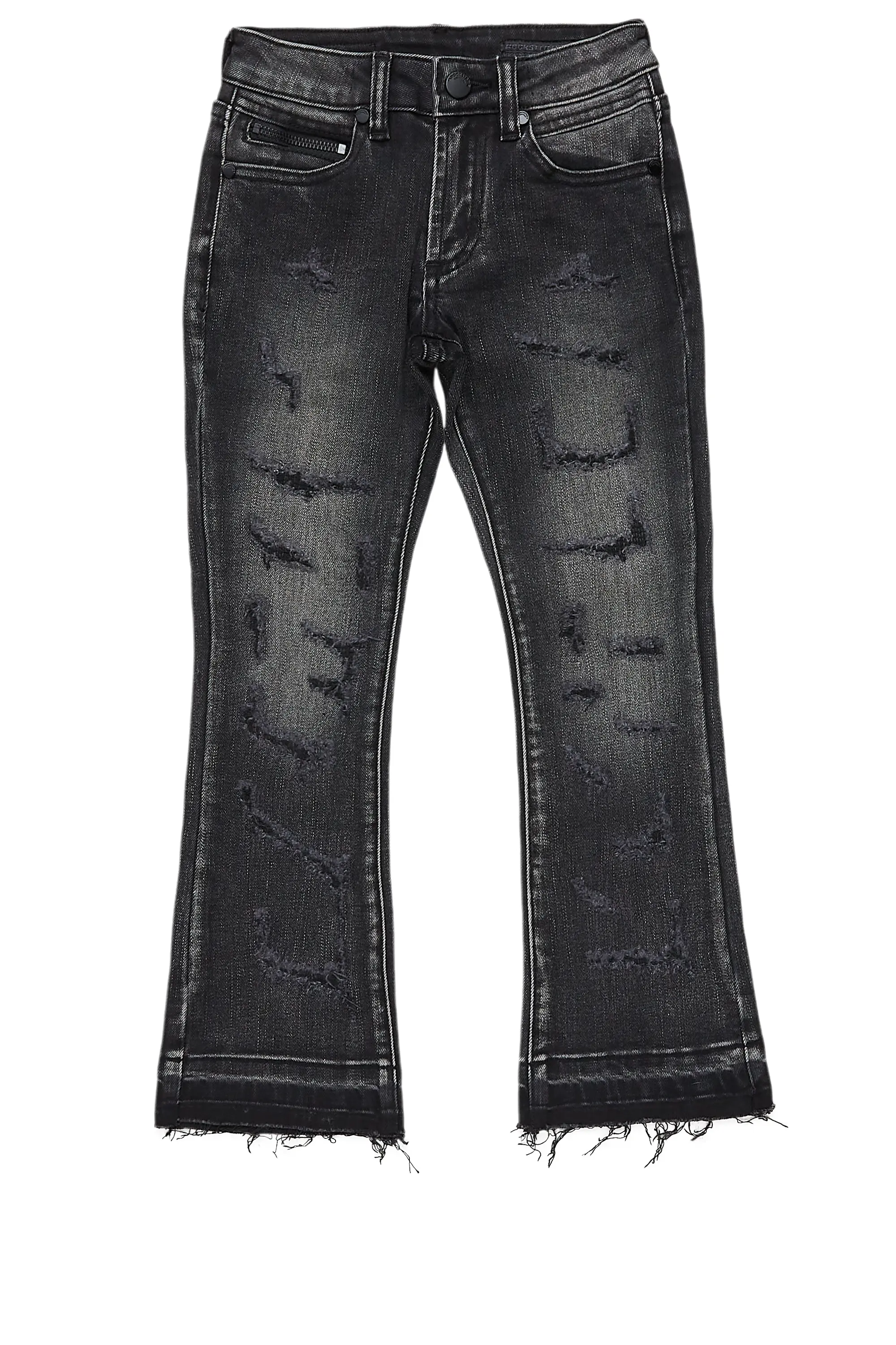 women's patterned pantsBoys Adler Dark Grey Stacked Flare Jean