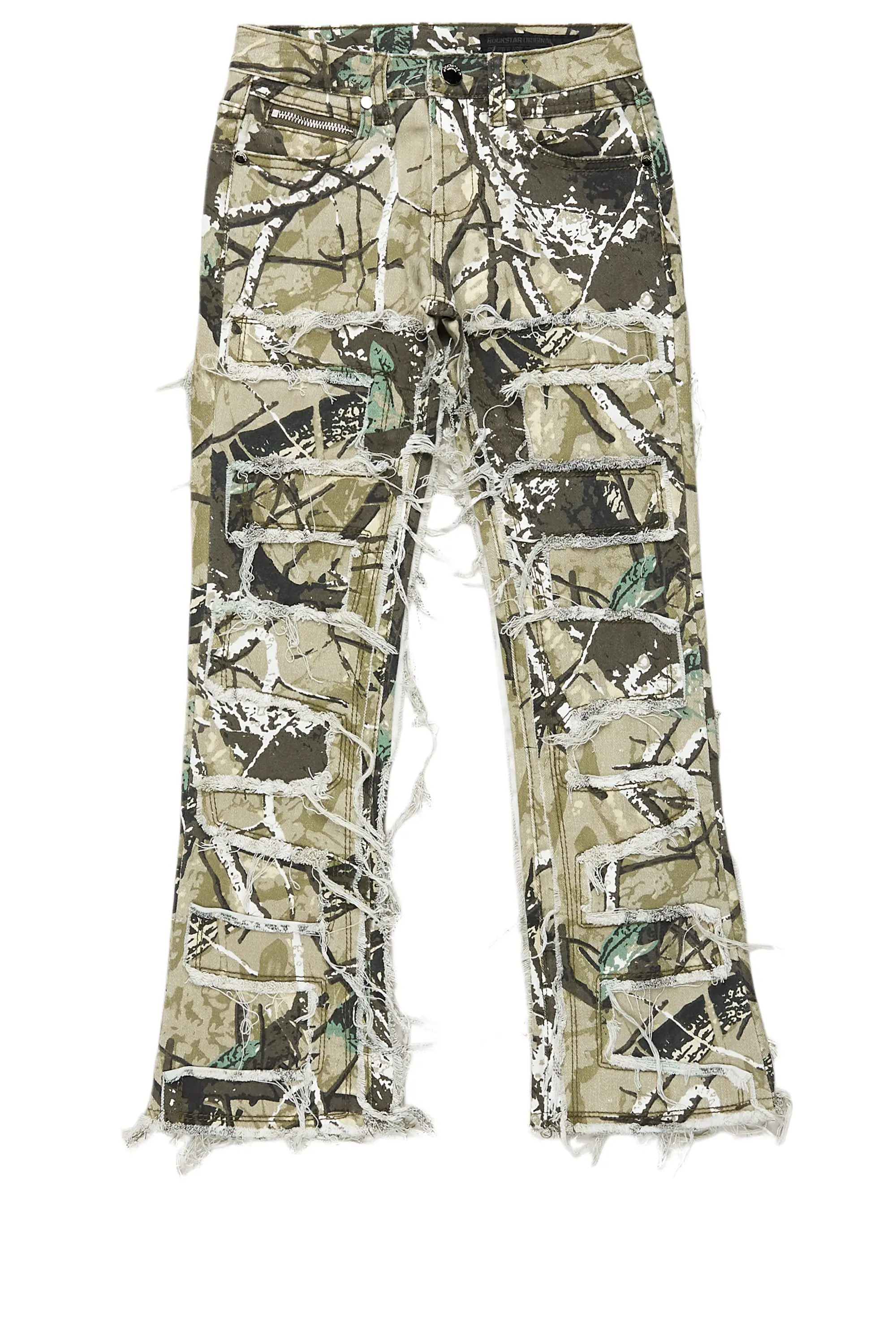 women's distressed denim pantsGirls Zariyah Tree Camo Stacked Flare Jean