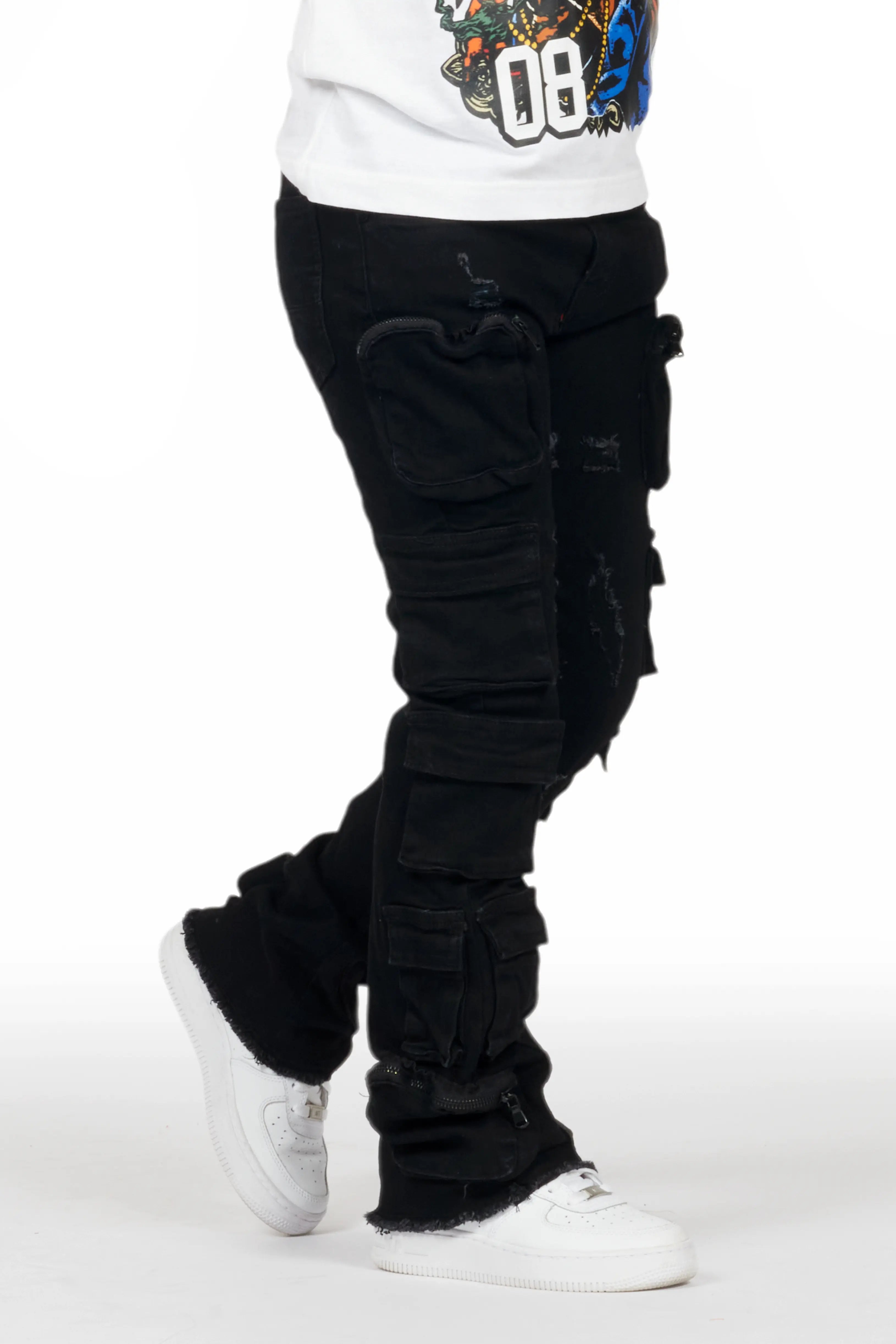 women's tactical pantsBoys Konrad Black Cargo Stacked Flare Jean