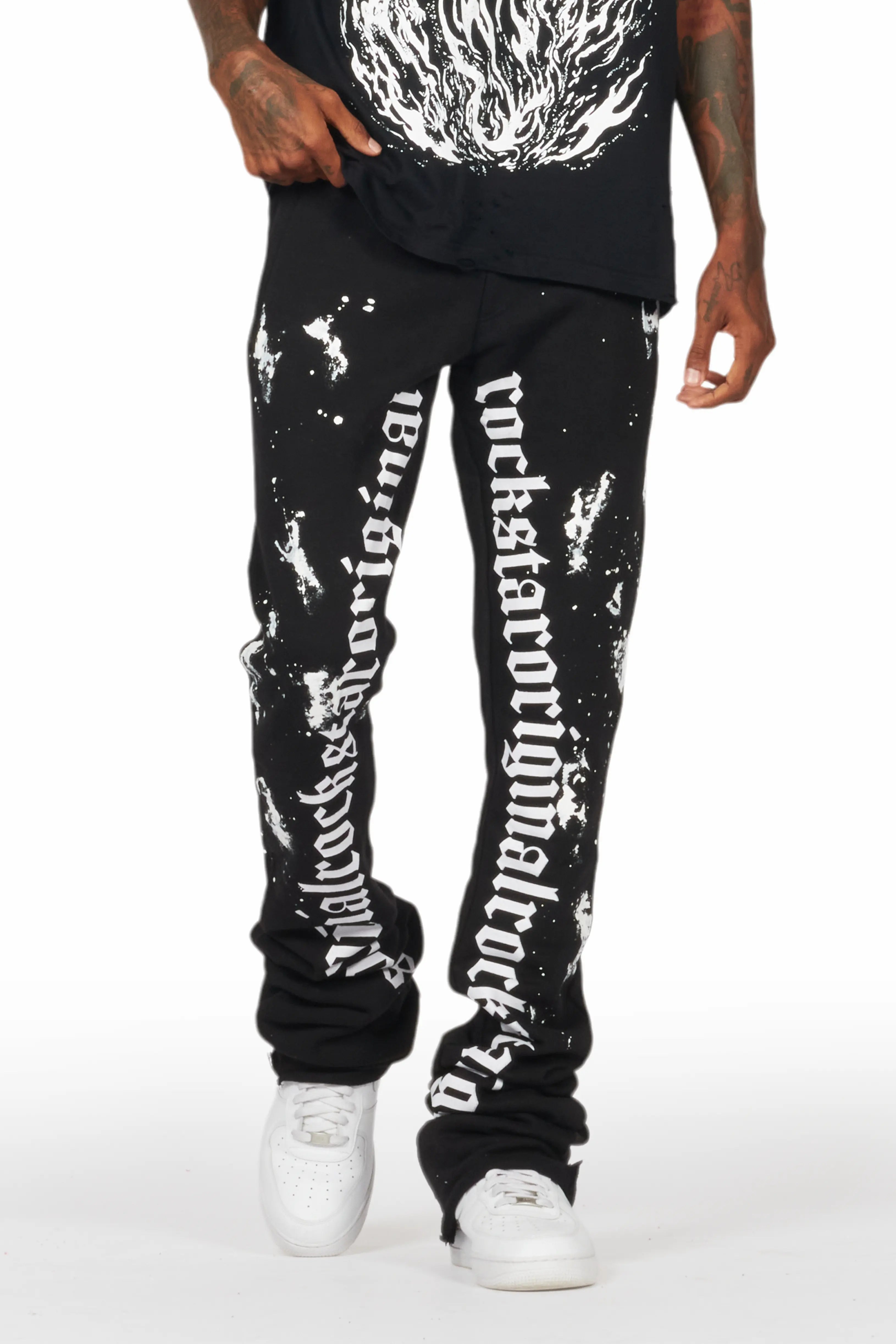 women's warm pantsAdwin Painter Black/White Super Stacked Flare Pants