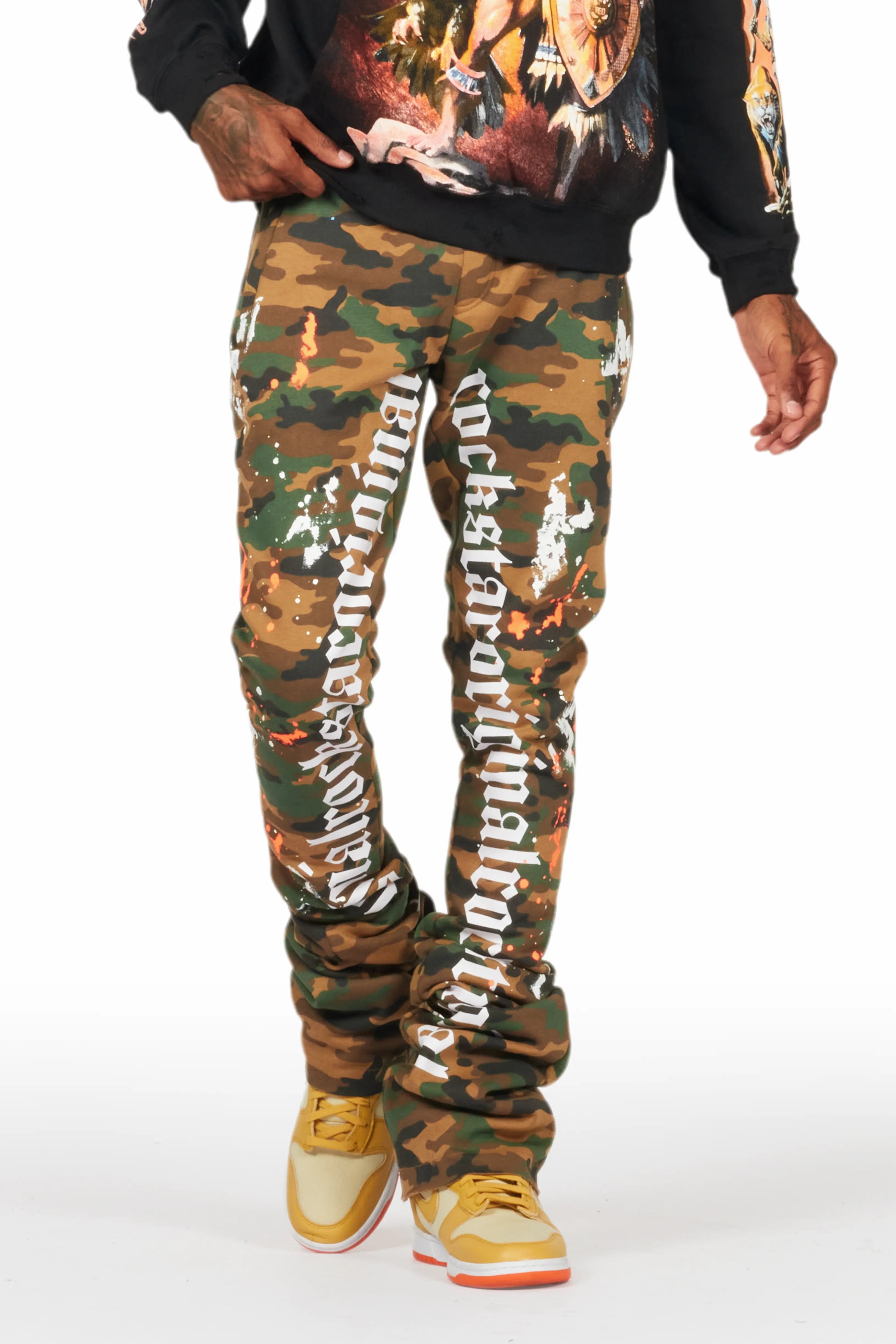 women's breathable pantsAdwin Painter Faded Camo Super Stacked Flare Pants