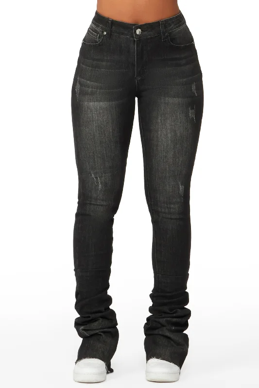 women's wide-leg pantsMakena Black Super Stacked Jean