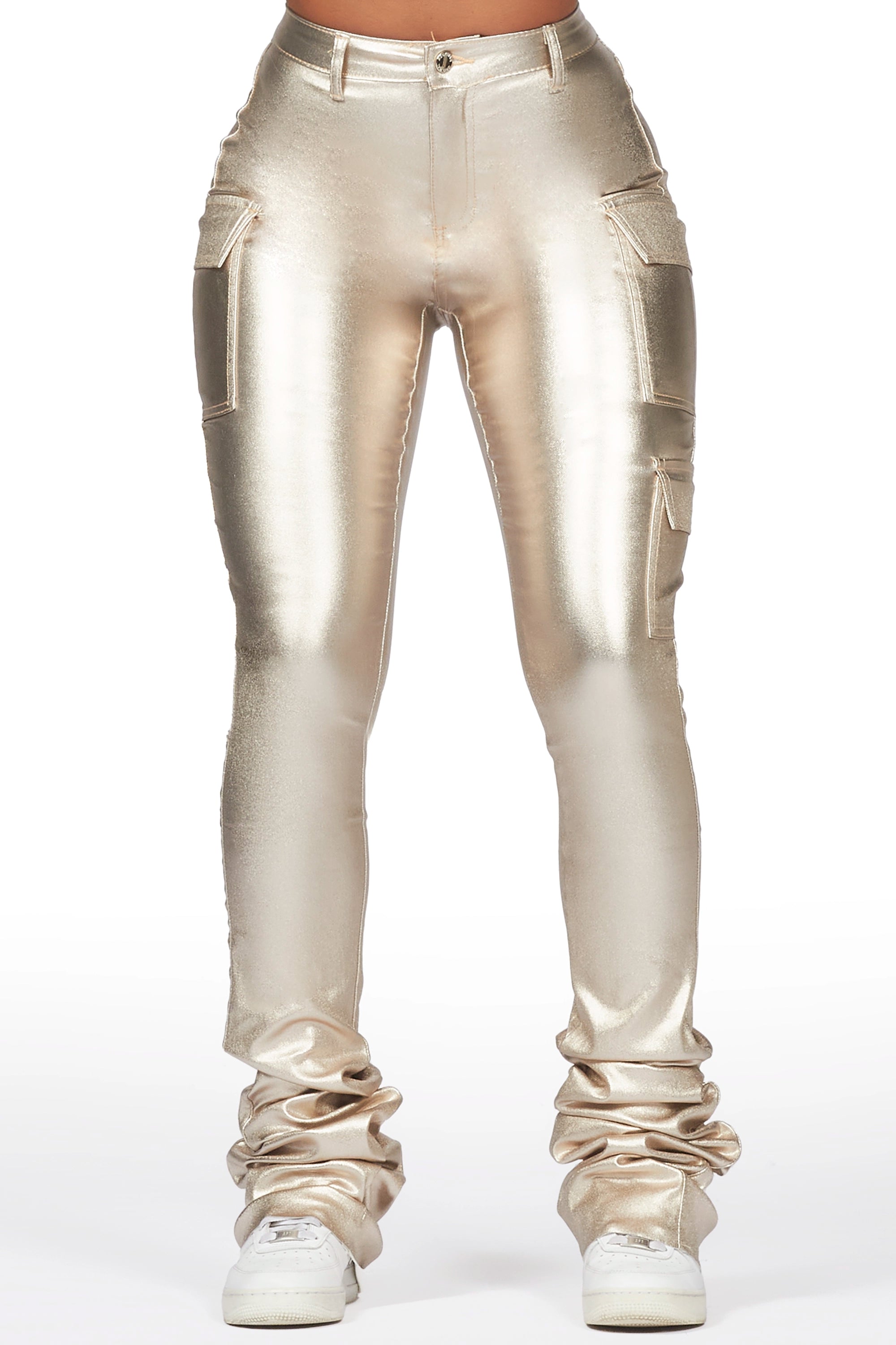 women's yoga pantsVixen Metallic Gold Cargo Super Stacked Pant