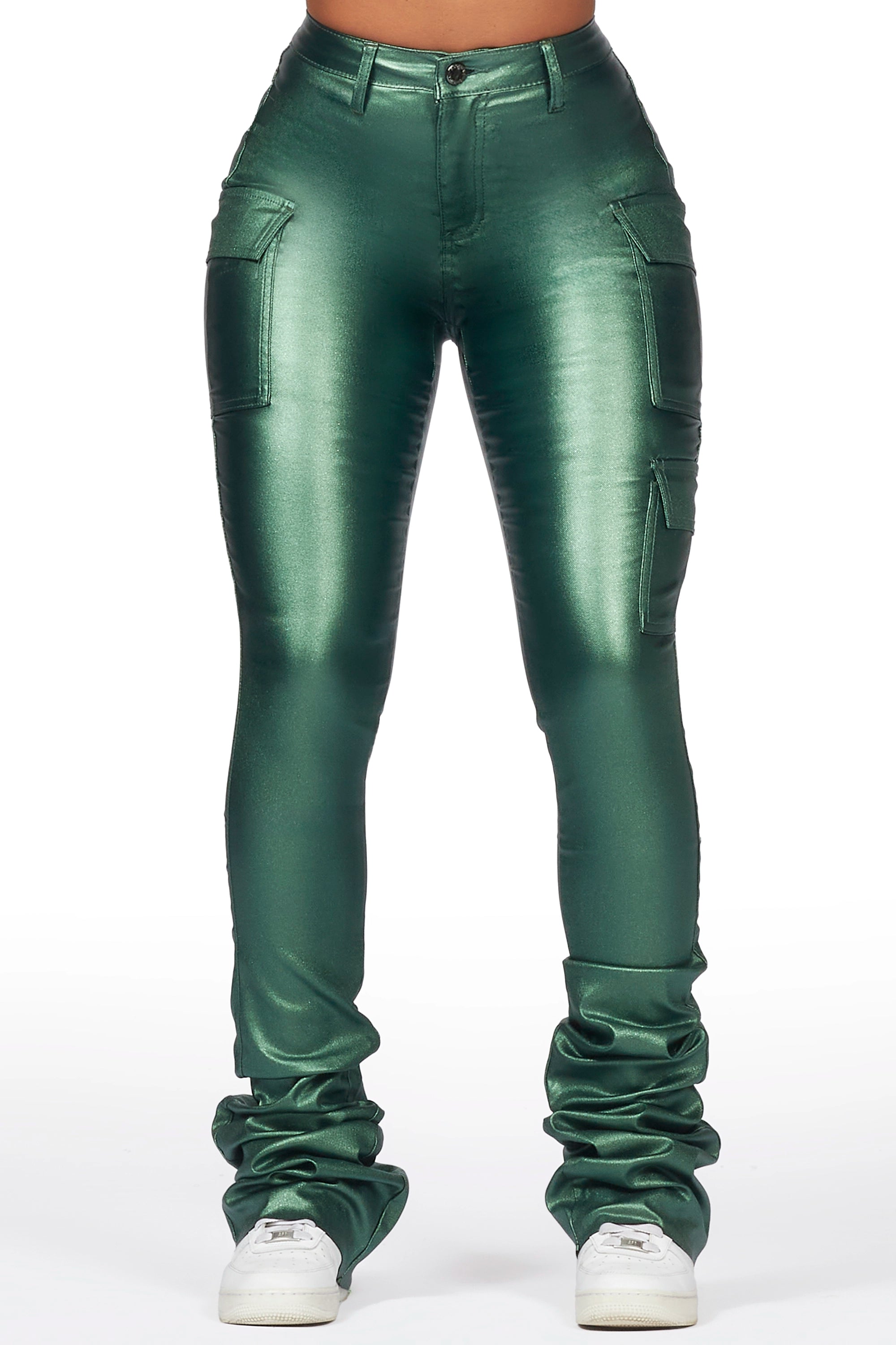 women's winter pantsVixen Metallic Green Cargo Super Stacked Pant