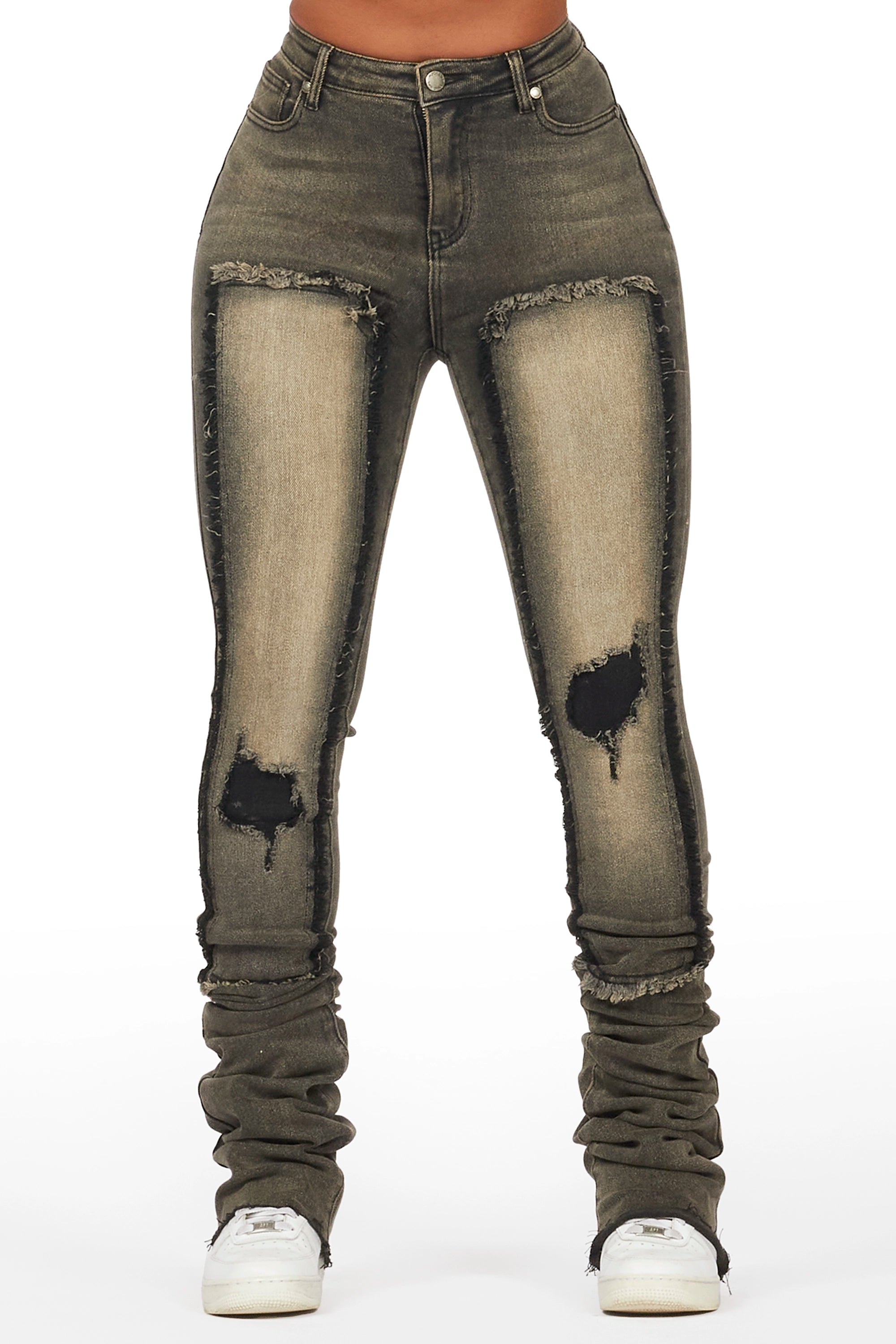 women's hot pantsKersten Tinted Black Wash Super Stacked Jean