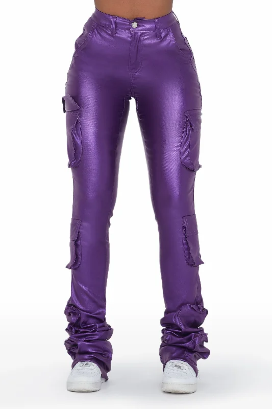 women's bell-bottom pantsMiracle Purple PU Cargo Super Stacked Pant