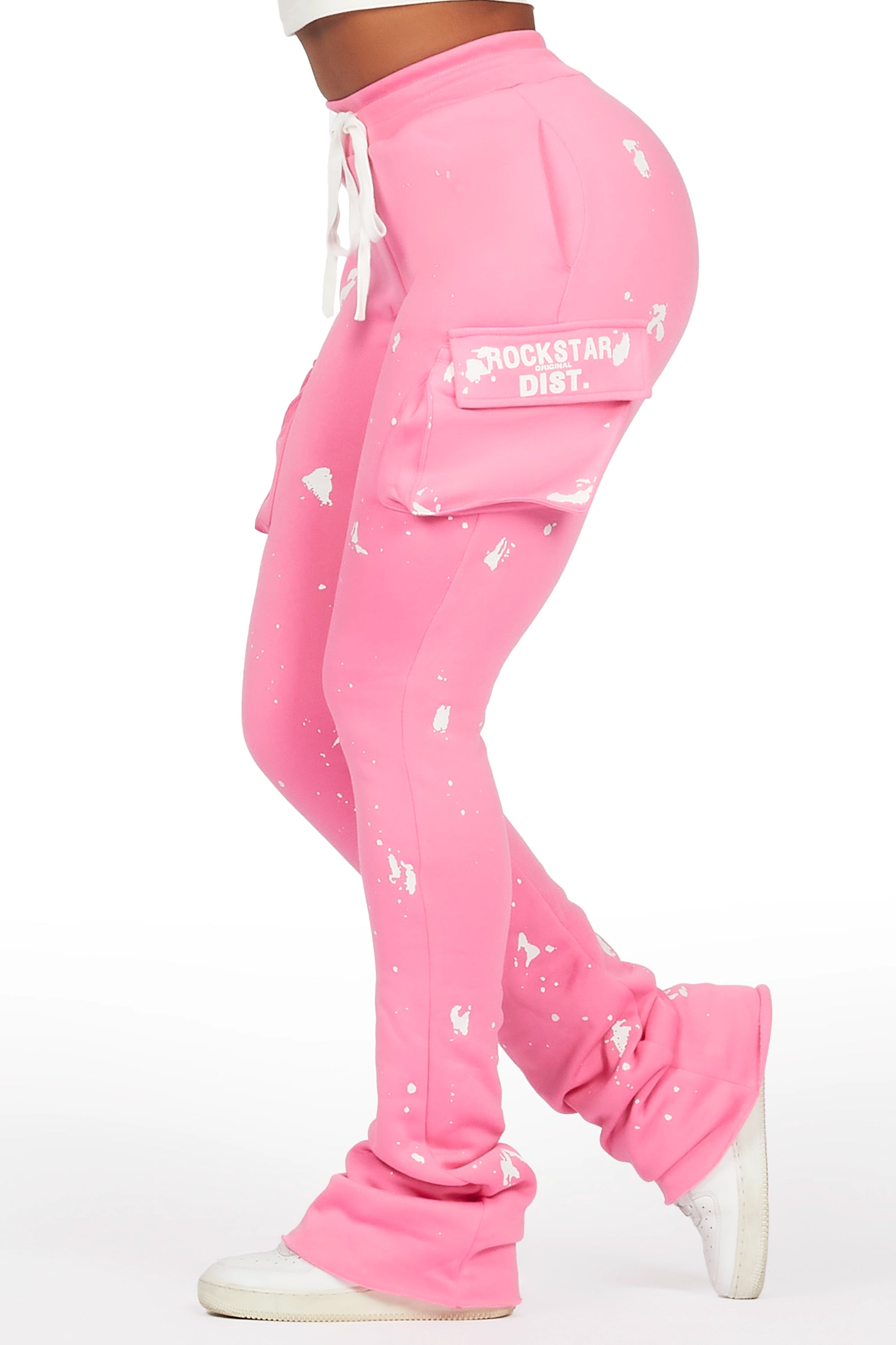 women's thermal pantsAntonia Bubblegum Pink Cargo Stacked Track Pant