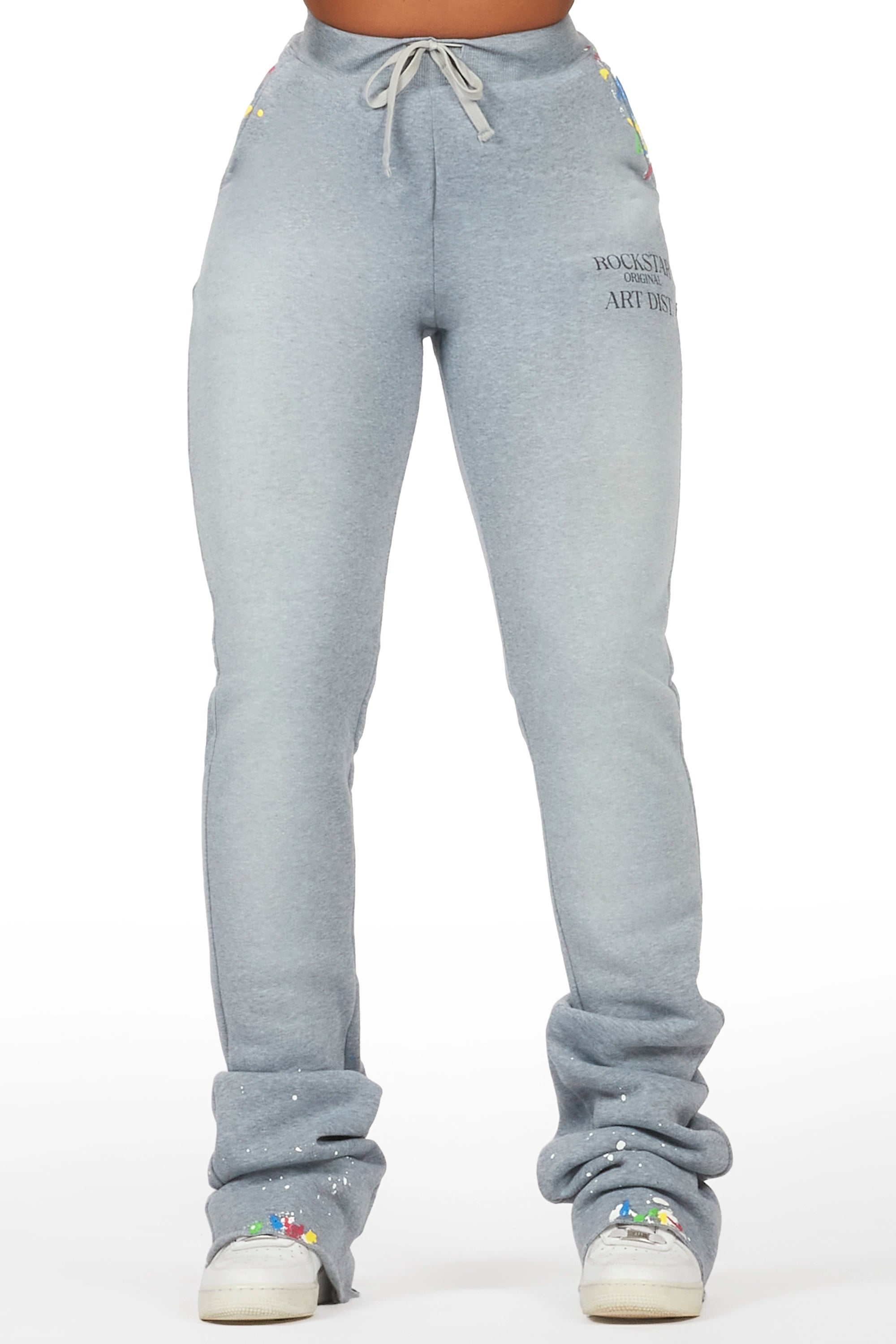 women's mid-rise pantsTeora Heather Grey Super Stacked Track Pant