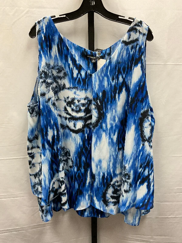 women's tops for those who want to add a personal touch to their wardrobe with unique and one-of-a-kind piecesBlue & White Top Sleeveless Zac And Rachel, Size 3x