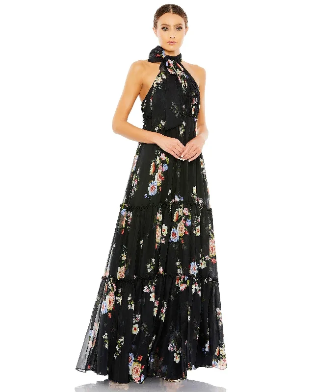 Formal Dress for Cultural ParadesMac Duggal 55814 Long Floral Halter Formal Dress