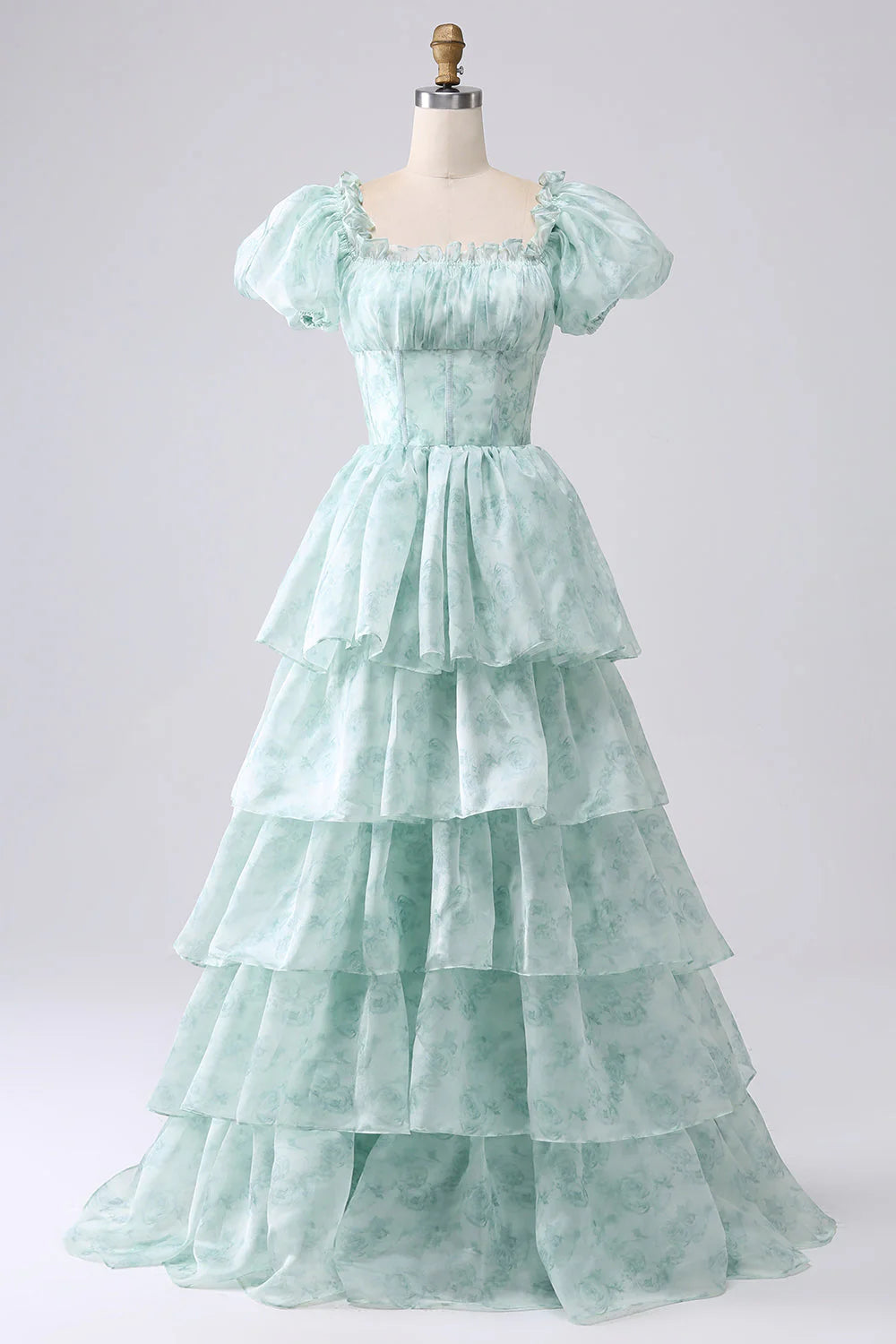 prom dresses with pocketsAmzcw Green A-Line Off The Shoulder Tiered Corset Prom Dress With Puff Sleeves