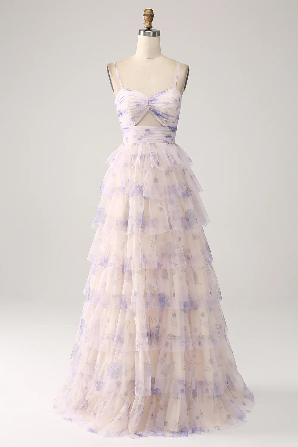 prom dresses for apple shapesAmzcw Lavender Flower A-Line Spaghetti Straps Cut Out Pleated Tiered Long Prom Dress